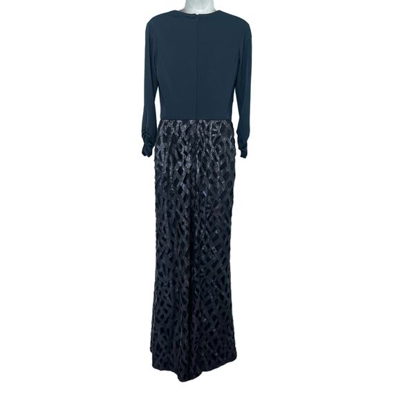 Tadashi Shoji Navy Blue Long Sleeve Sequin Evening Gown Maxi Dress Sz 4 NEW Tags - Picture 5 of 15